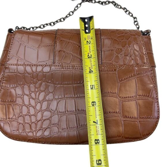 Code Sling Bag Women's Faux Animal Leather Metal Snap Brown Medium Shoulder Bag - Picture 5 of 13
